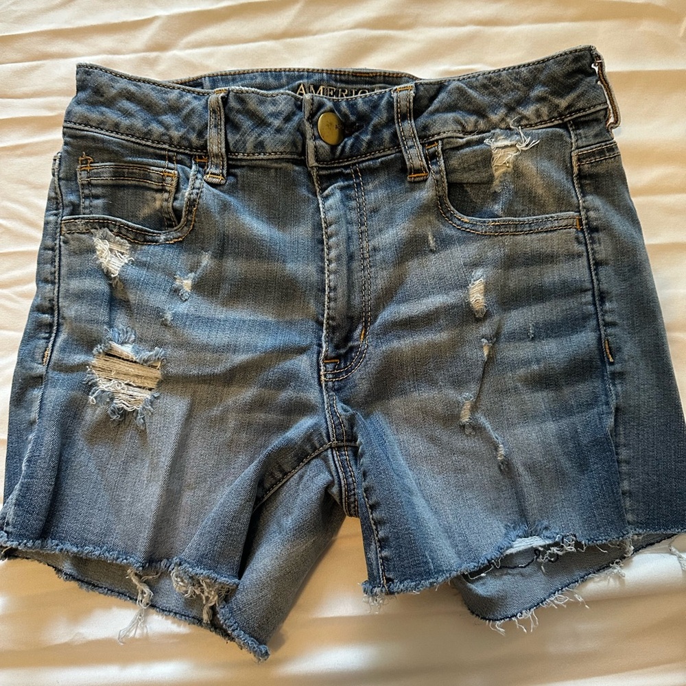 American Eagle Outfitters Blue Distressed Jean Shorts